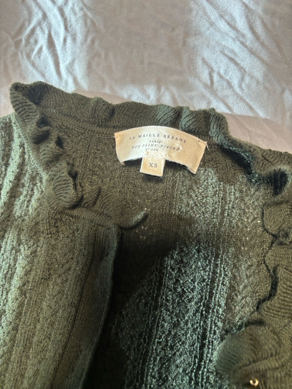 Sézane Olive Green Ribbed Button-Up Cardigan - Picture 6 of 6